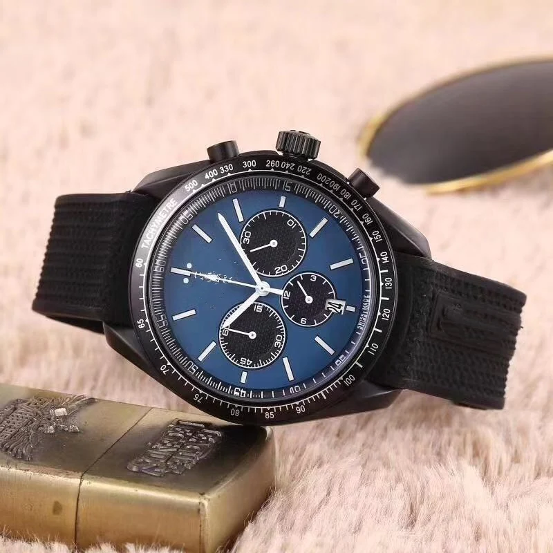 

Watch Men 44MM quartz chronograph Rubber Speed Racing Chronograph Japanese OS Movement Luminous Waterproof Watch A3