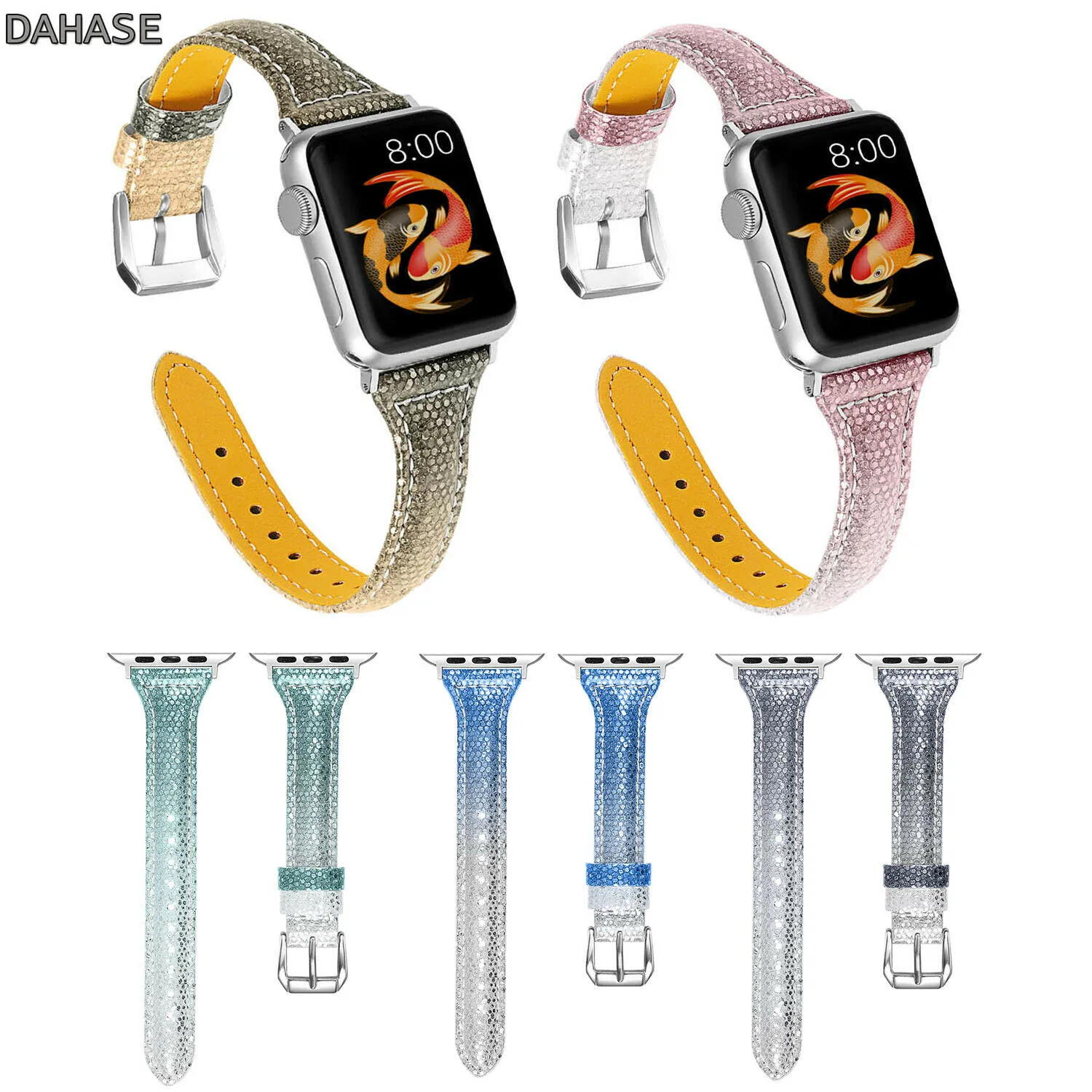 Цветной кожаный ремешок для iWatch серии 5 4 3 2 1 Apple Watch ремешок 44 мм 42 мм 40 мм 38 мм ремешок для часов Модный Блестящий Браслет