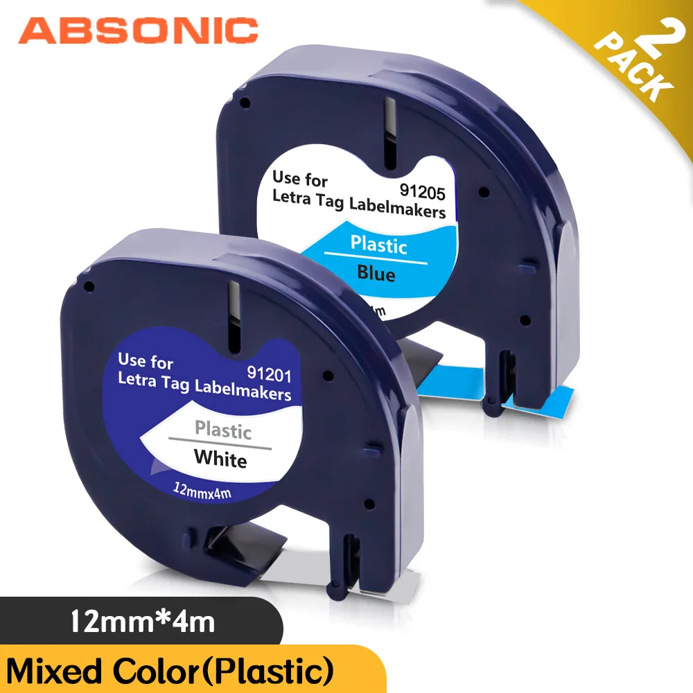 Absonic 2PK 플라스틱 프린터 리본 호환 DYmo 91201 91205 검정색 흰색 라벨 제조업체 용 LT LT-100T LT-110H 2000 인쇄