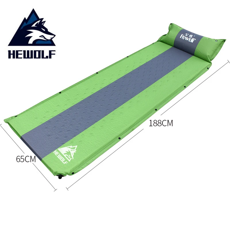 Green Single Hewolf Автоматический Надувной походный коврик двойной человек расширяющийся влагостойкий комбинированный спальный коврик палатка коврик для отдыха на природе Кемпинг путешествия - Цвет: Green Single