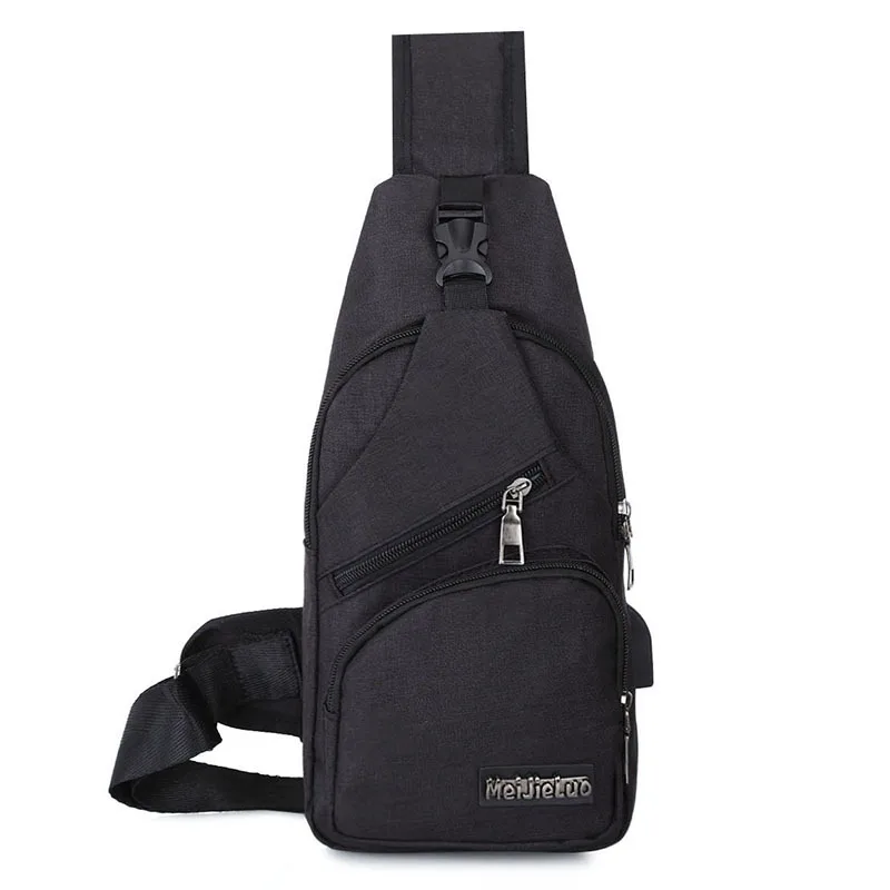Men's USB Rechargeable Outdoor Riding Chest Pack Casual Shoulder Bag - Цвет: Черный