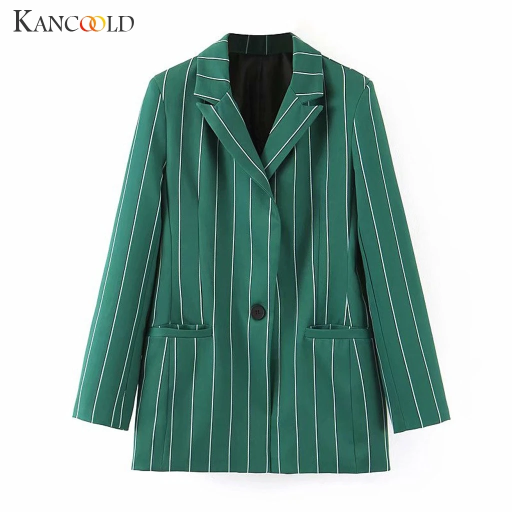 

KANCOOLD coats Women RETRO LEISURE Fashion Stripe Jacket Elegant Turn-Down Collar Pocket new coats and jackets women 2019Sep2
