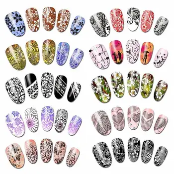 

48 Sheets 3D Flowers Lace Water Decals Nail Stickers Decals Stickers Water Art Black/White Nail Transfer Art Decorations La P3U7