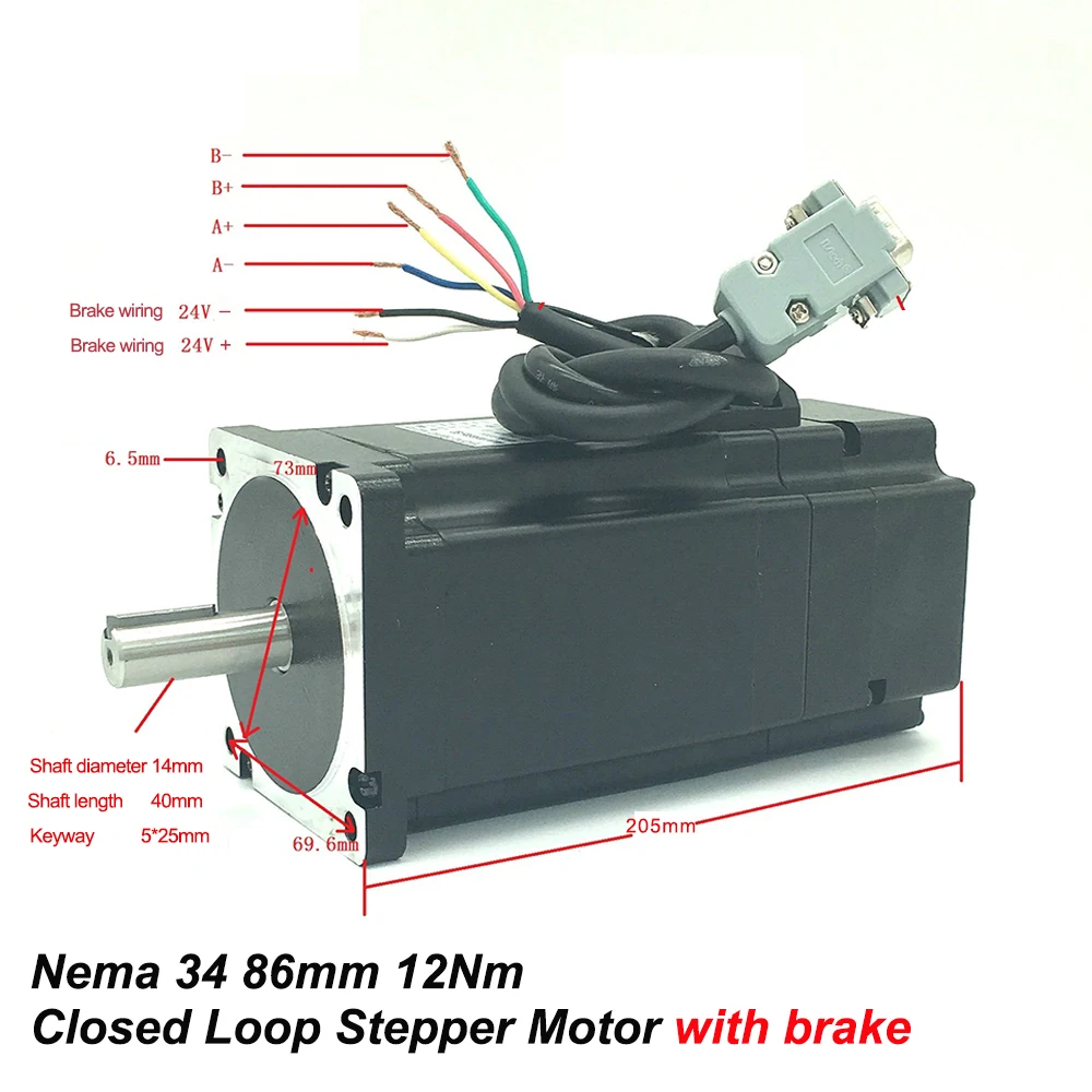 Шаговый двигатель Nema34 12 нм 86 мм AC DC DSP с замкнутым циклом и драйвером тормоза HBS860H