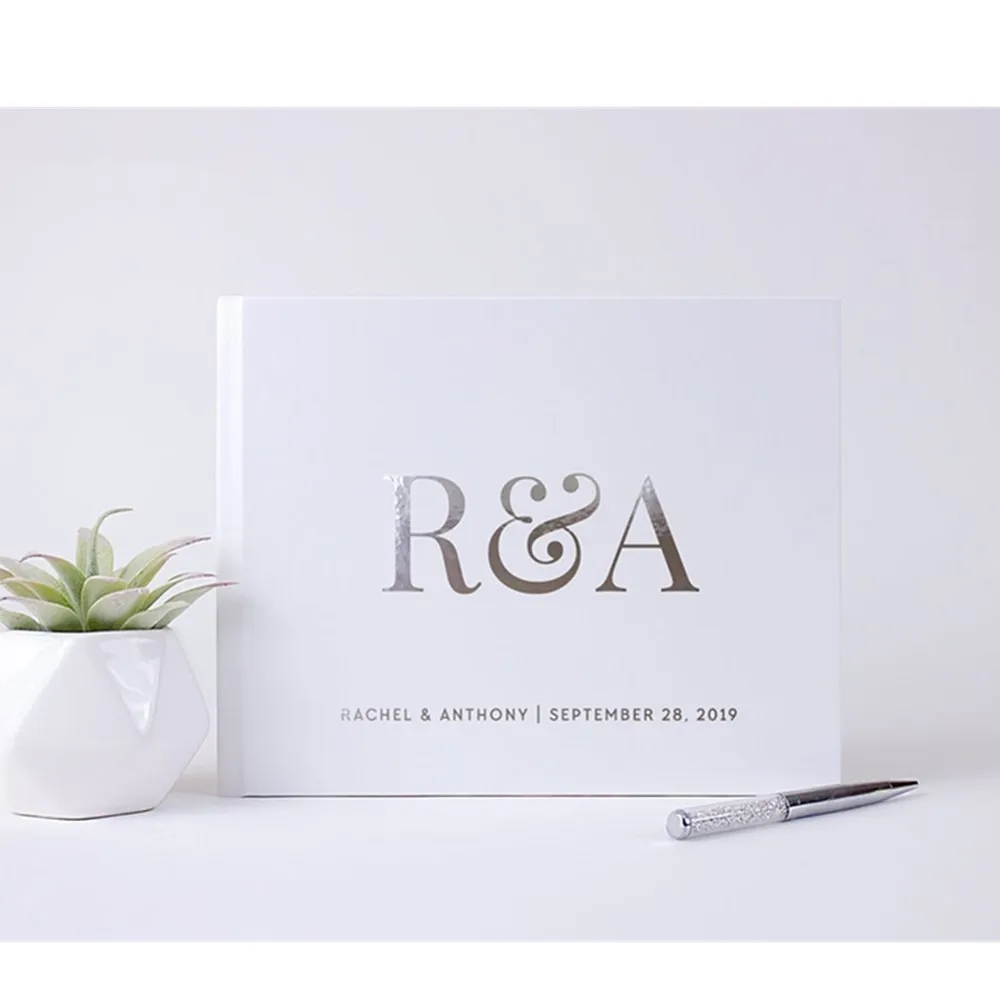 

Индивидуальная Современная Свадебная Гостевая книга, гостевая книга из серебряной фольги для дня рождения, пейзаж на заказ, белая детская фотокнига для мгновенной фотосъемки