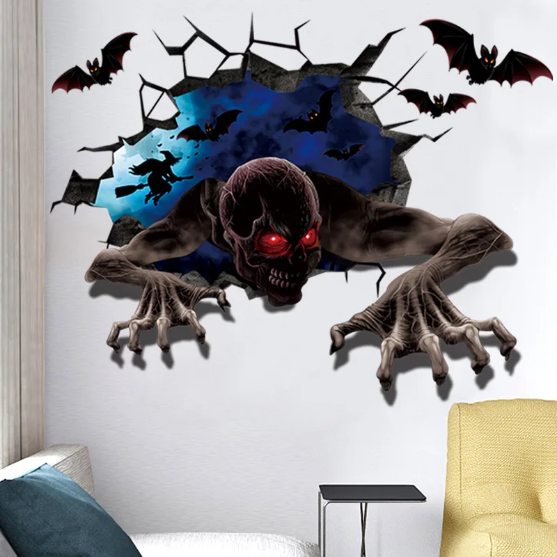 3d Stickers Horror Peel and Stick Wallpaper Wall Decor Scary Halloween ...