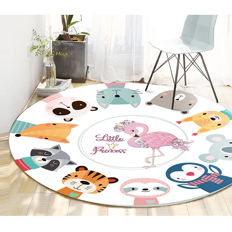

Cartoon Flamingo Unicorn Printed Round Carpet For Living Room Computer Chair Area Rug Children Play Tent Floor Mat Cloakroom Rug