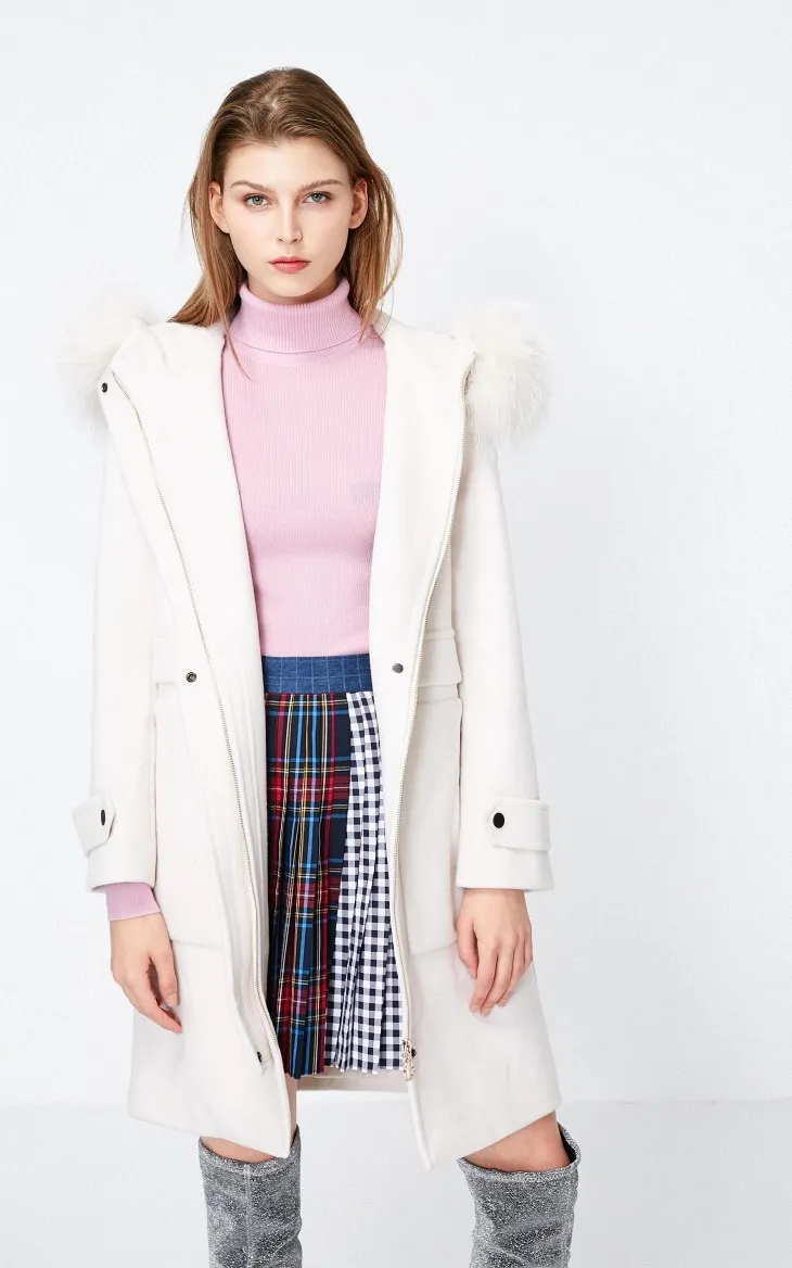Vero Moda Женское шерстяное пальто средней длины из меха енота | 318327560