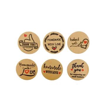 

100pcs/pack Kraft paper homemade with love thank you Thanks for take care my small business 6 choices 35mm