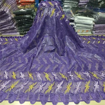 

2020 African bazin riche fabric purple/yellow with brode Latest fashion embroidery bazin lace fabric with net lace 5 yards