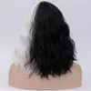 MSIWIGS-Peluca de cabello sintético para mujer, cabellera artificial corto ondulado, resistente al calor, color blanco y negro, púrpura y arcoíris ► Foto 2/6