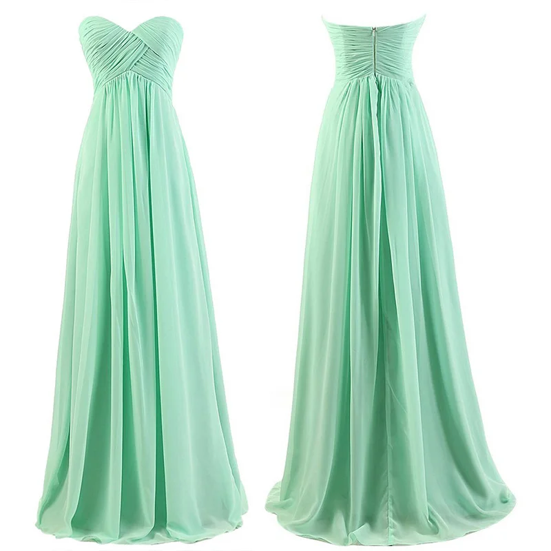 

A Line Chiffon Pleat Elegant Strapless Sweetheart Bridesmaid Dresses Wedding Party Evening Formal Prom Robe De Soiree Zipper