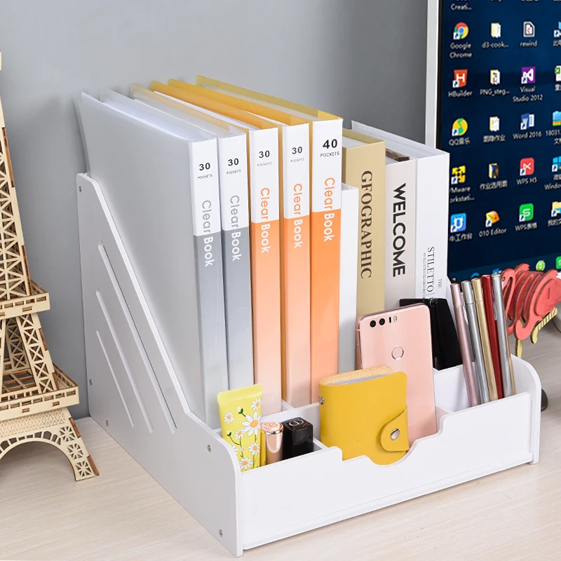 

Quadruple Document Holder Multifunctional File Box with Pen Office Supplies Folder Book Stand Desktop Storage Information Rack
