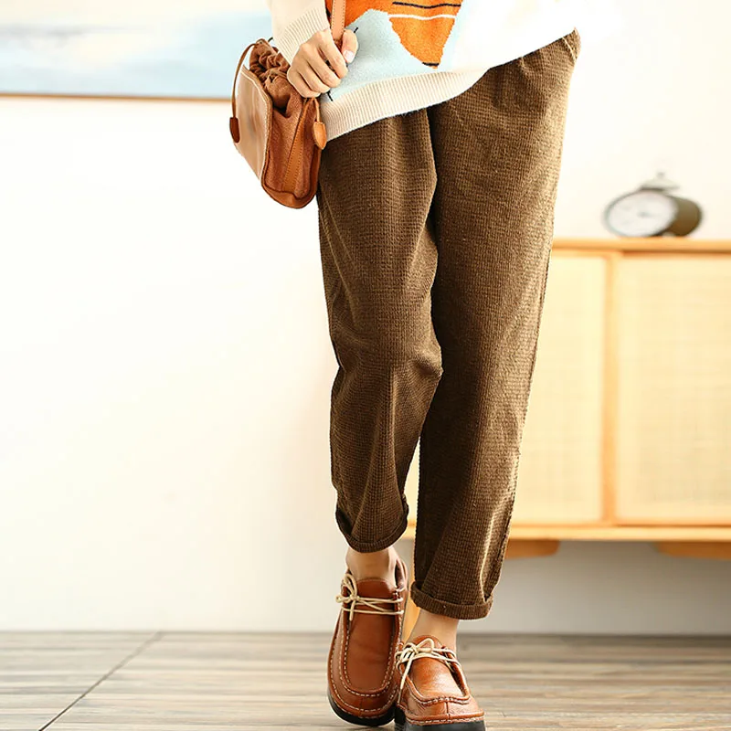 Новинка 2019 года Сезон осень зима Вельветовые длинные штаны шаровары с эластичной