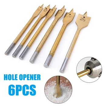 

Drill Bits Set 6Pcs Titanium-Plated Woodworking Flat Drill Hexagonal Handle 10-25mm Hole Opener ALI88