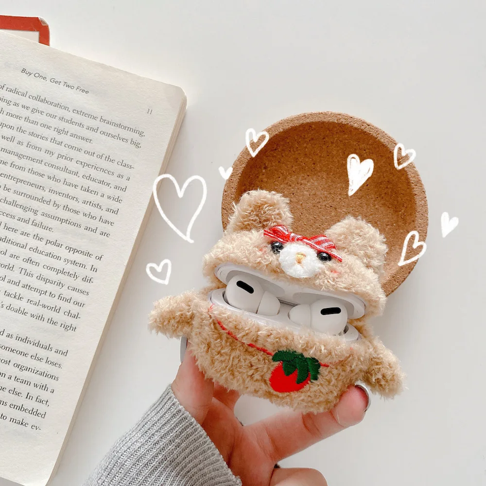 Чехол для наушников Airpods с изображением клубники и медведя, милый силиконовый защитный чехол для bluetooth-наушников-3 поколения
