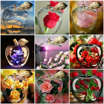 

HUACAN Full Square Diamond Embroidery Cross Stitch Apple Flowers 5D Diamond Painting Home Decoration Gift