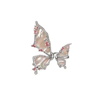 

Heavy Sense of Romantic White Fritillaria Pink Gem Butterfly Opening Ring Ring Female