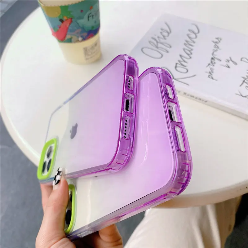 Cute Transparent Gradient Phone Case For iPhone 13 12 11 Pro Max XR X XS 7 8 Plus 11 12 Pro Soft Card Bag Shockproof Back Cover