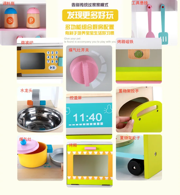Деревянный игровой домик, кухонная игрушка для девочек, кухонная утварь, посуда, детский игровой домик, набор игрушек