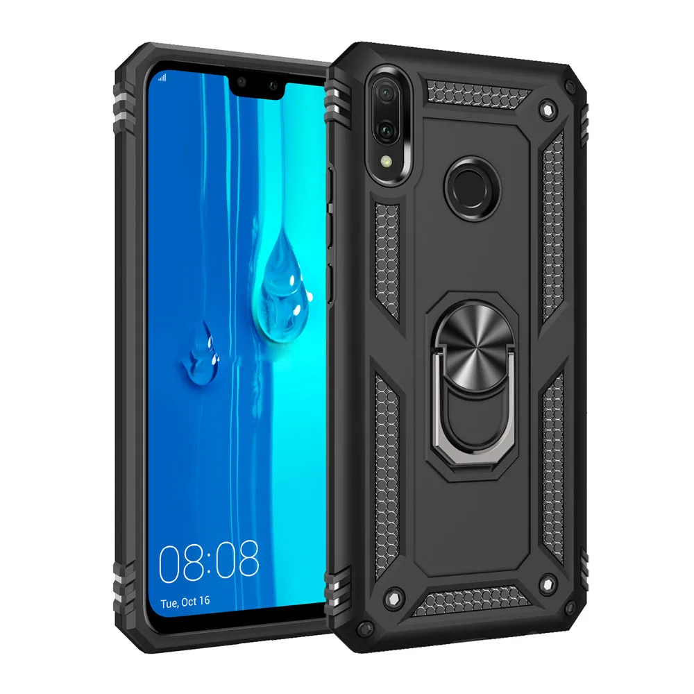 Чехол для huawei Y5 Y6 Y7 Y9 Prime Pro чехол задняя крышка рулевого колеса автомобиля силикона кронштейн чехол для телефона для huawei Y5 Y6 Y7 Y9 Prime Pro - Цвет: Черный