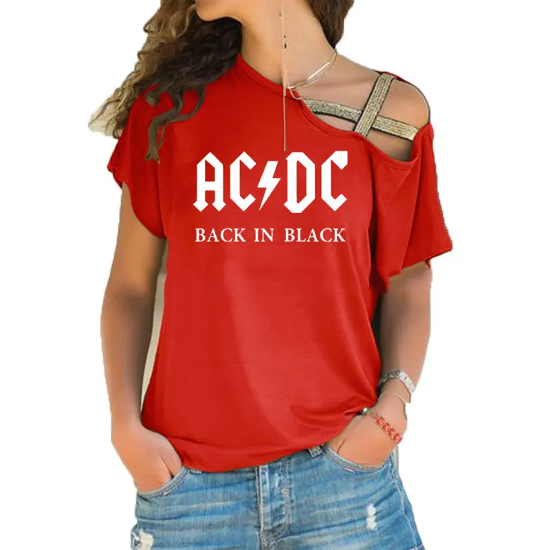 13 Группа ACDC футболка в стиле рок женские ACDC с буквенным принтом футболки хип хоп Рэп музыка асимметричное, с короткими рукавами Skew Крест повязки топы тройник - Цвет: 13