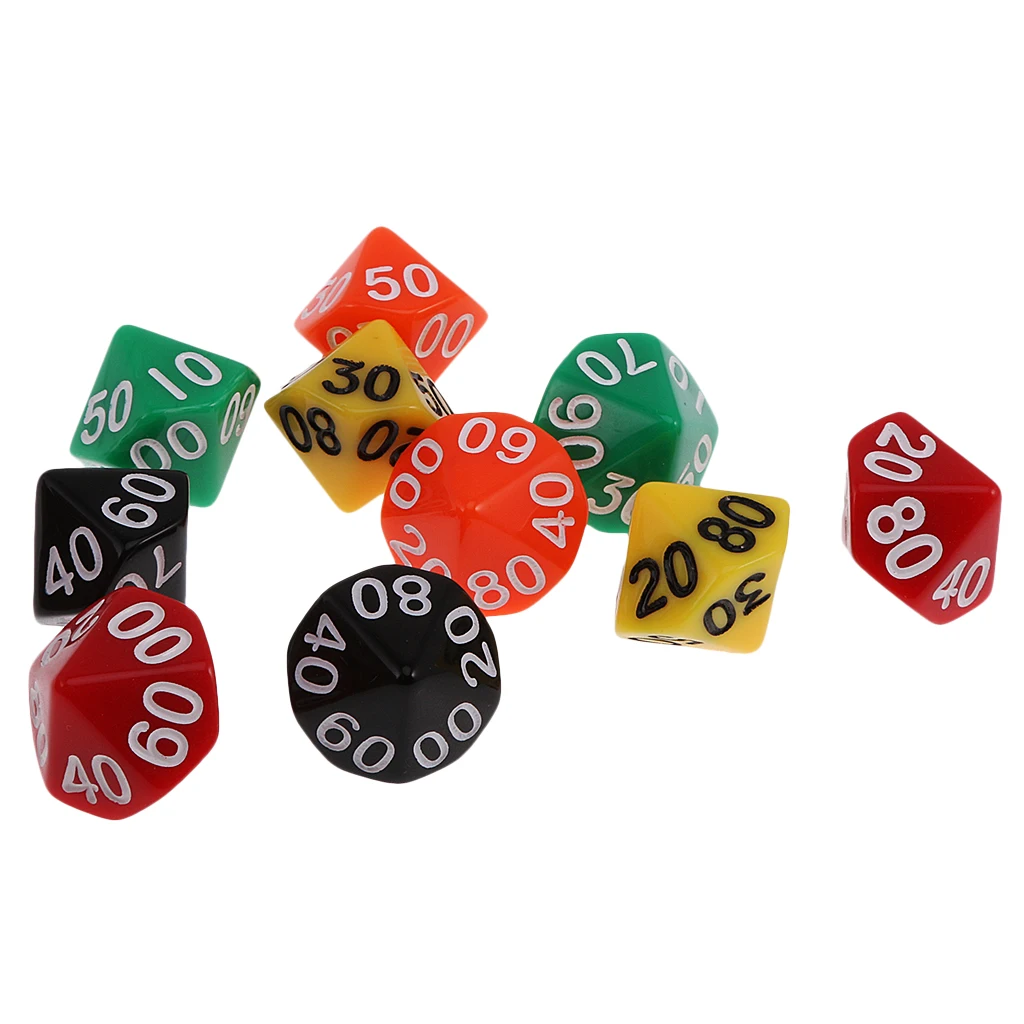 Pack of 10 Acrylic Ten Sided D(00-90) Dices for D&D TRPG Party Game Toys