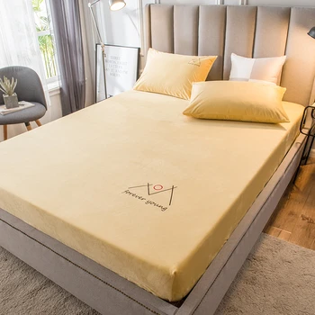 

Super Soft Coral Velvet Winter Mattress Protective Cover Pillowcases Stretch Fitted Bed Sheet Warm Bedspread Bed Linen Coverlet