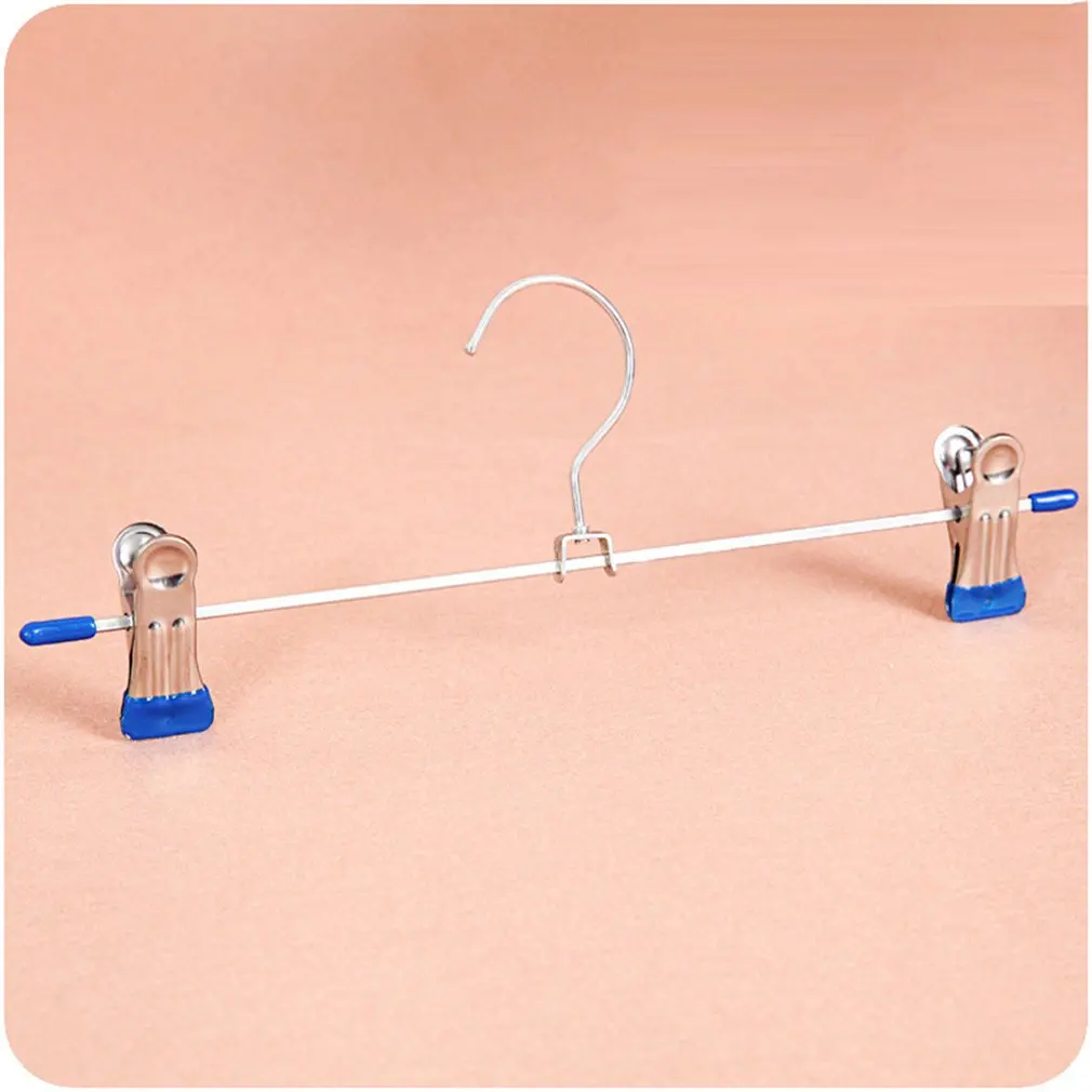 Trouser Pants Skirt Hangers High Quality Stainless Steel Stand Holder With 2 Clips Home Storage Clothes Hangers