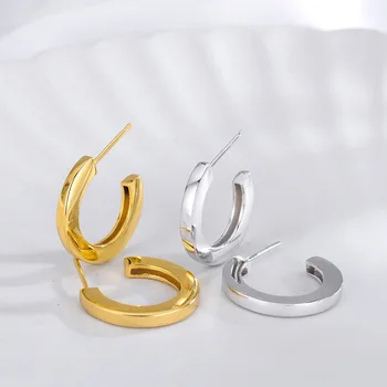 

100% s925 Solid Silver Smooth Type C 18K Earrings Female Personality Light Europe Ins Cold Wind Earrings Jewelry For Women Gir