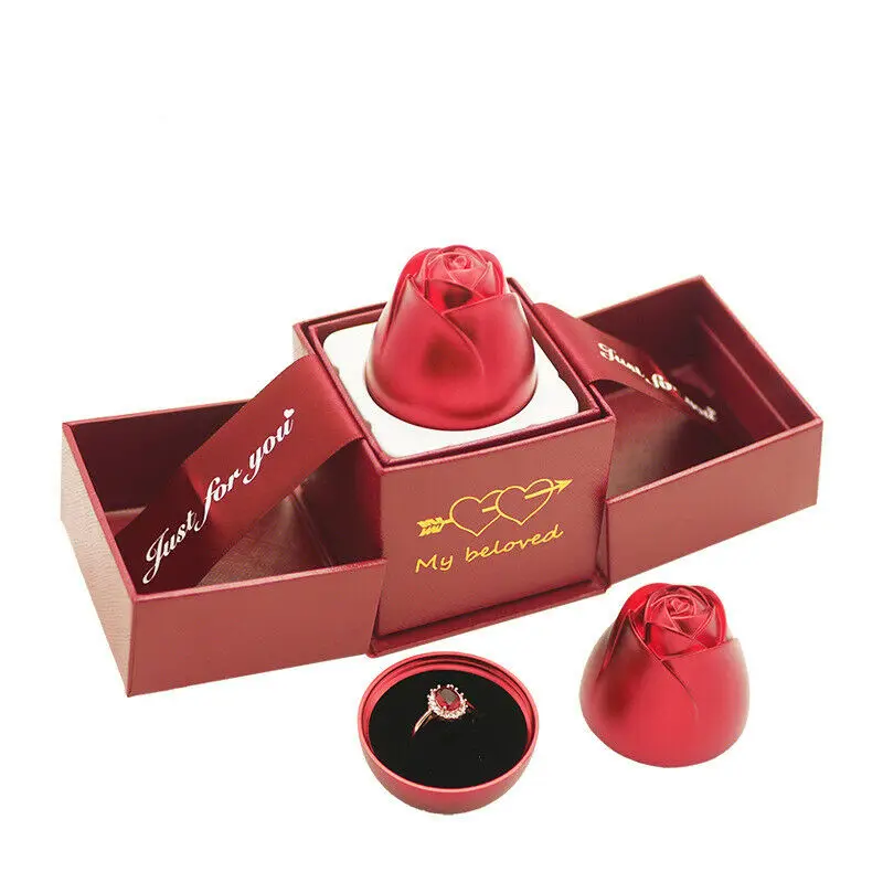 

Creative Wedding Rose Ring Boxes Jewelry Display Storage Case Velvet Lining Fashion Engagement Marriage Valentine's Day Gift Box