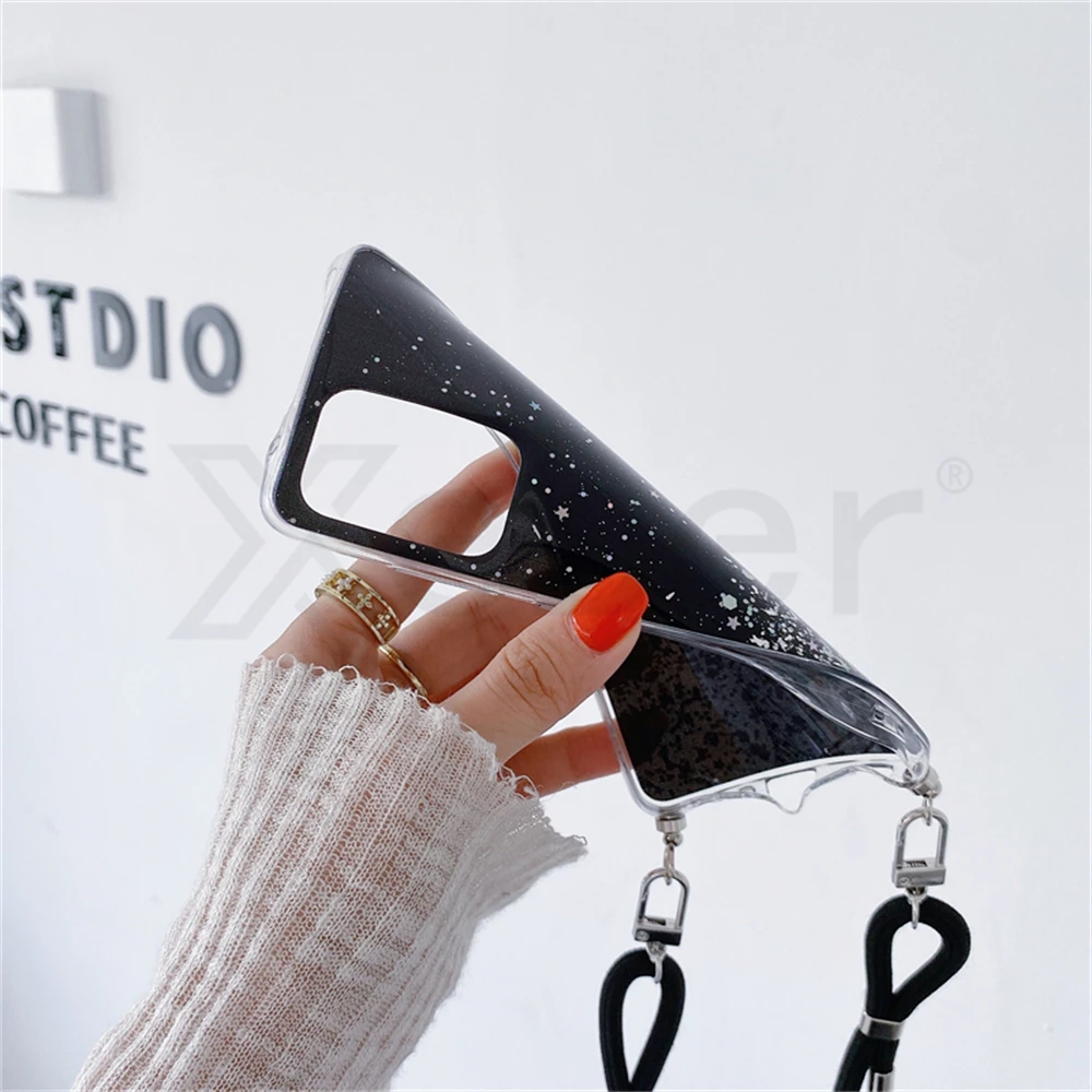 Crossbody Lanyard Strap Glitter Cell Phone Case with Silicone Cover