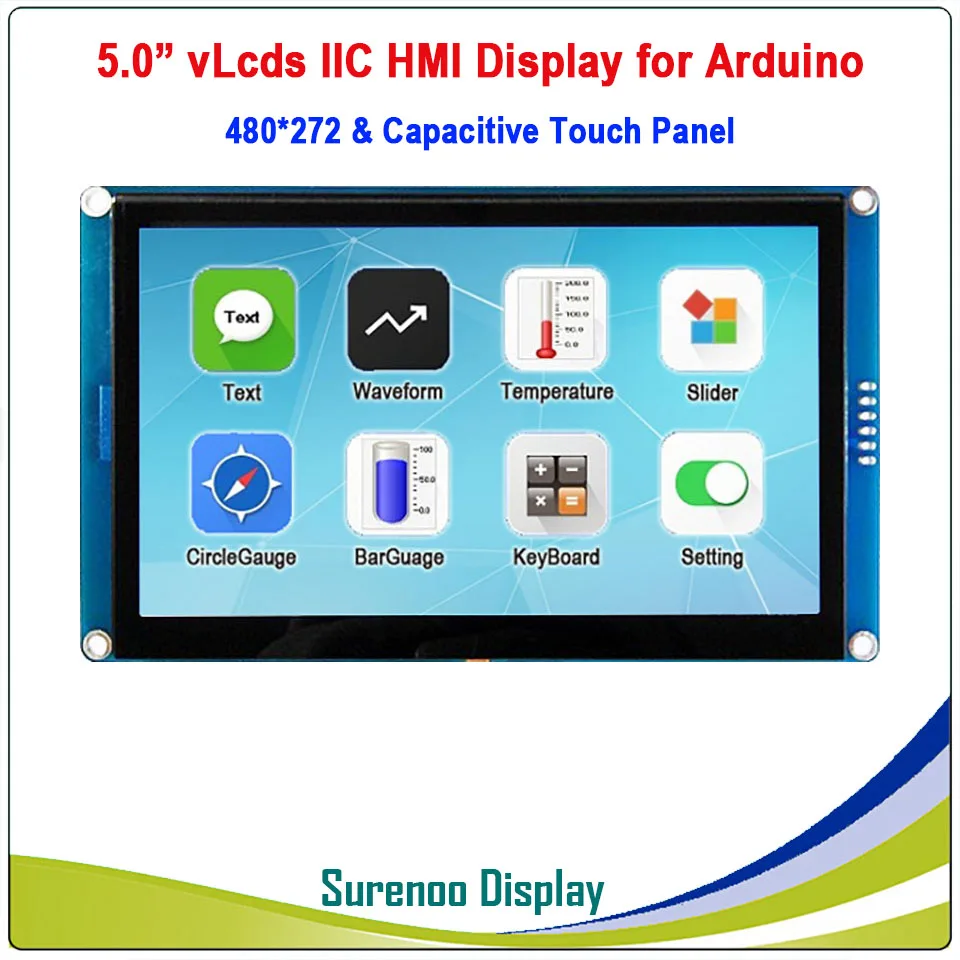 

5.0" 4.3" 480*272 Serial I2C IIC vLcds HMI Intelligent Smart TFT LCD Module Display Capacitive Touch Panel for Arduino