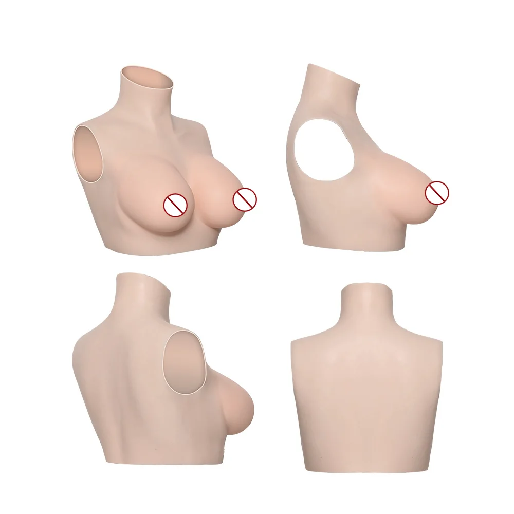 KUMIHO D CUP Realistic Silicone Breast Forms High Collar Neck Fake Boobs for Crossdresser Fill Silk Cotton Shemale Drag Queen