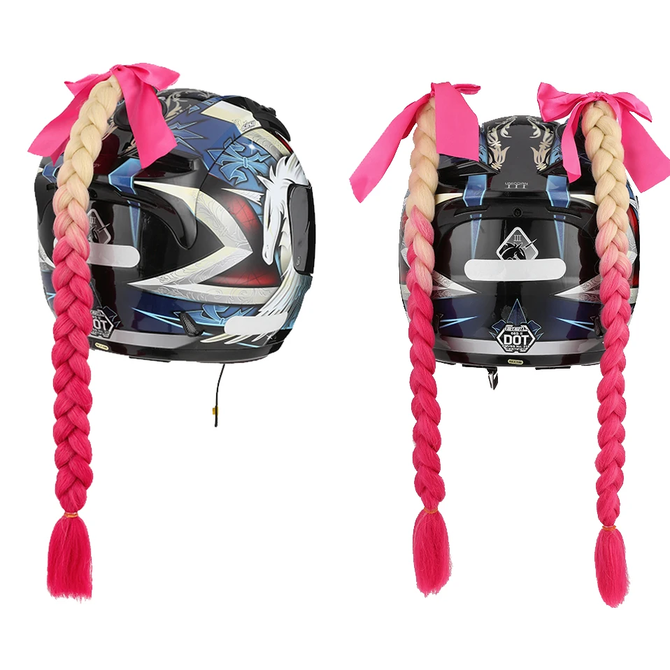 Motorcycle Helmet Braids Woman Wig 13 Colors Twist Dual Pigtail Ponytail With Sucker