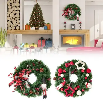 

40cm Christmas Pine Artificial Christmas Wreath Christmas Garland Door Hanging Wreath with Bowknot for Home Shop
