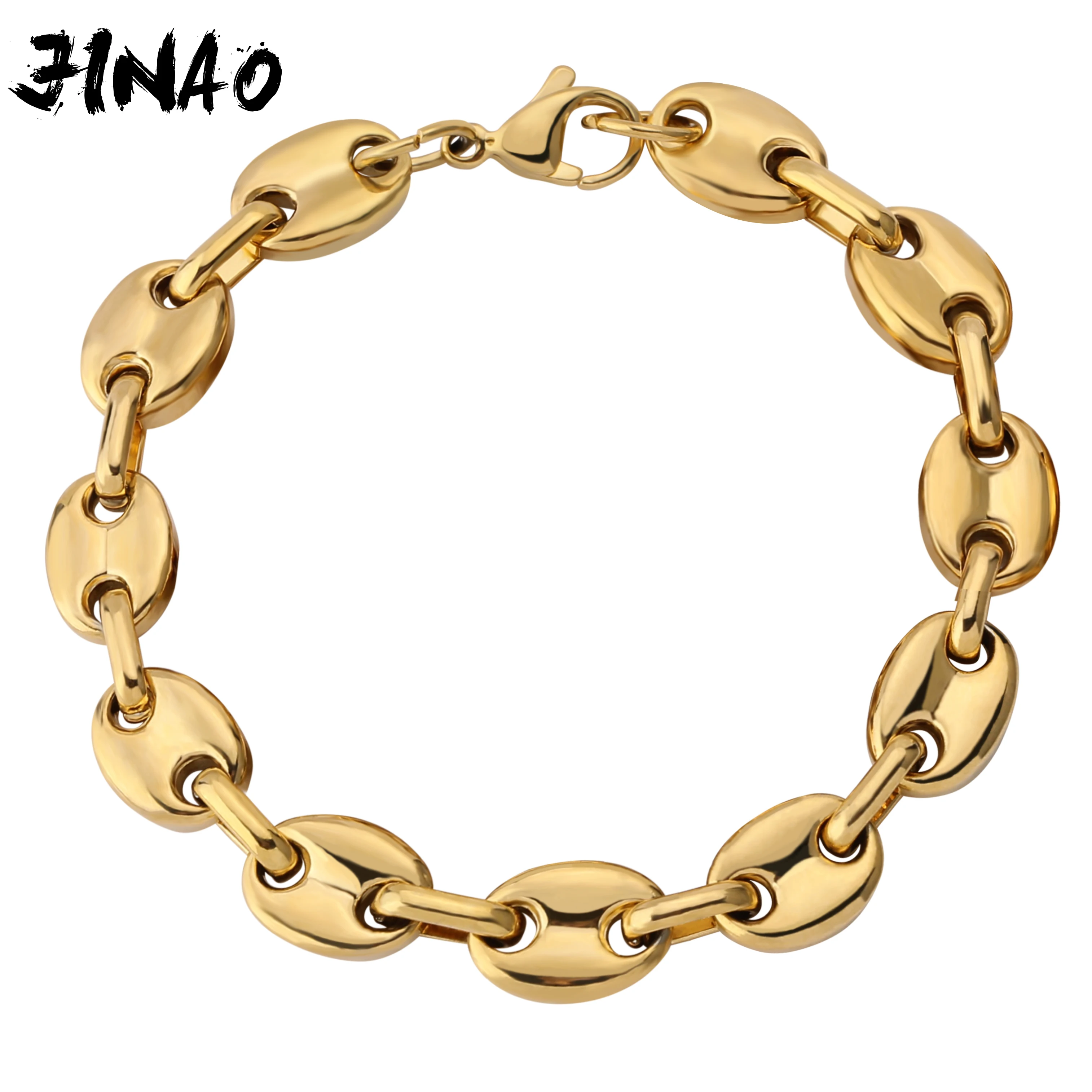 JINAO хип-хоп Рок 8 мм нержавеющая сталь мужские браслеты золотистого и серебристого цвета покрытием Iced Out полые браслеты