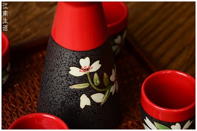 Японский ручной росписью белый винный горшок чашка Вишневый цветок подарок на день рождения Саке винный набор чаша фруктовый дозатор вина ликер 5 шт./компл