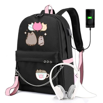

Cute Cartoon Women Backpacks Large Capacity Breathable School Bag With USB Charging Chain Bundle Mochilas For Girls