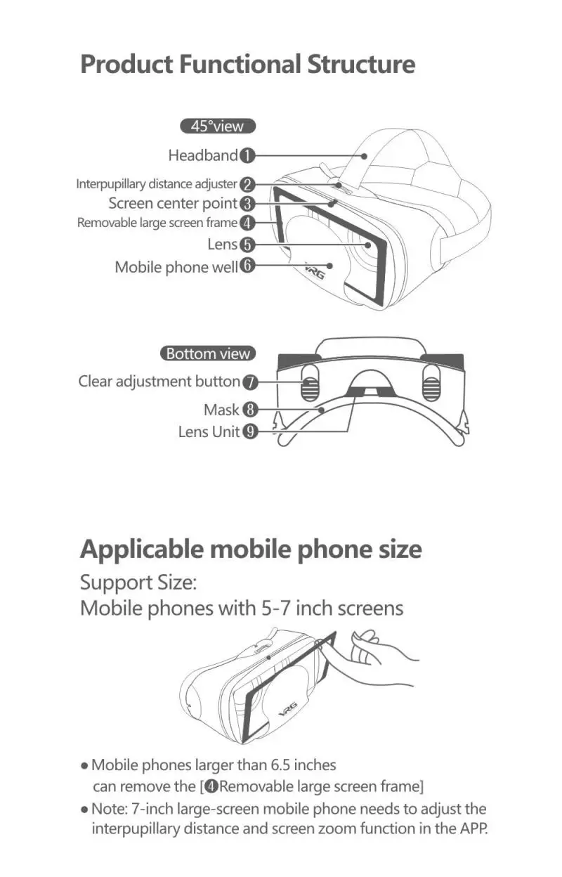 Virtual Reality 3D VR Headset Smart Glasses Helmet For Smartphones Cell Phone Mobile 5-7 Inches Independent Lens Adjustment