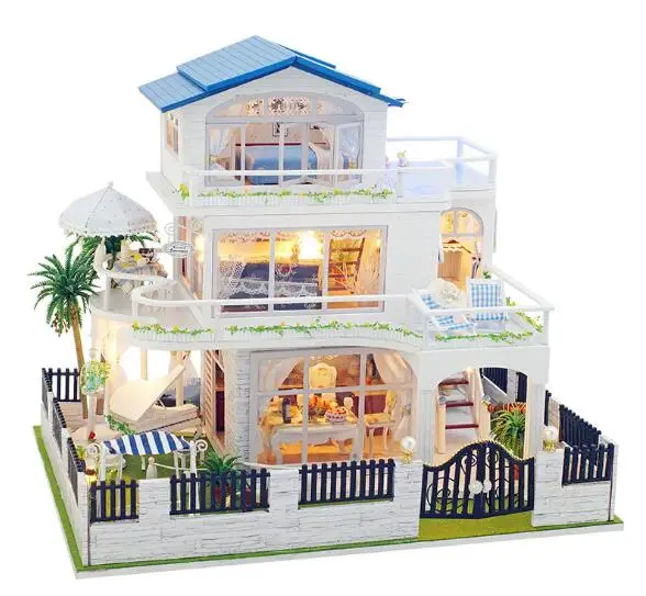 

Assembling DIY Miniature Model Kit Wooden Doll House Romantic Provence House Toy with Furnitures & Convertible Gift for Girl