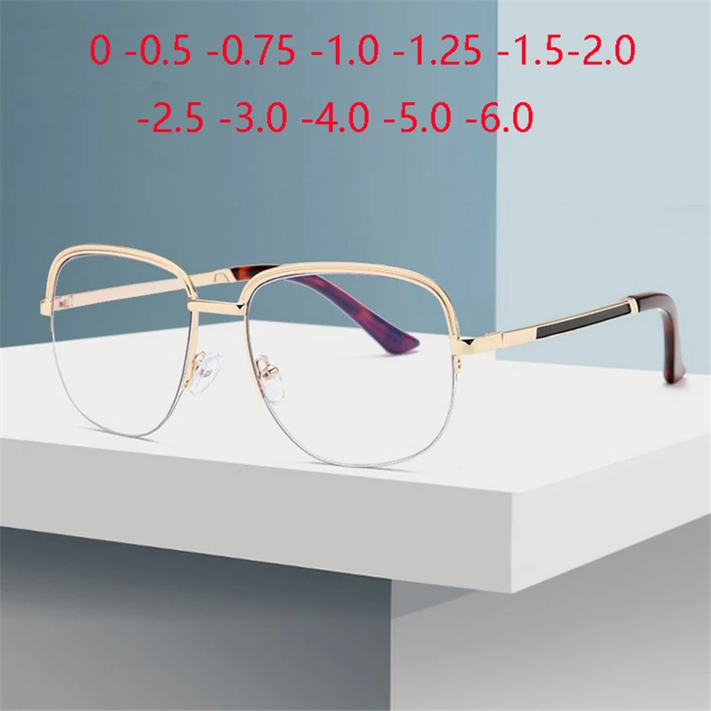 

Anti-blue Light Semi-Rimless Myopic Lens Prescription Eyeglasses Women Fashion Metal Square Myopes Lunettes 0 -0.5 -0.75 To -6.0