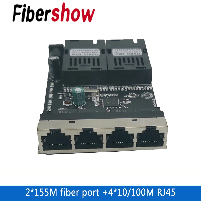 Ethernet Fiber switch 4 RJ45 2 SC Optical Media Converter Single Mode fiber Port PCB 10/100M 10 pieces new