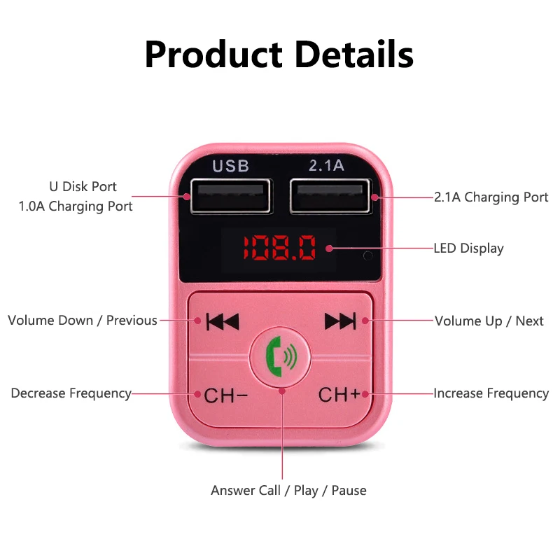 Fm-передатчик Bluetooth USB Автомобильное зарядное устройство адаптер с двумя портами беспроводной громкой связи автомобильный комплект MP3-плеер автомобильный прикуриватель адаптер