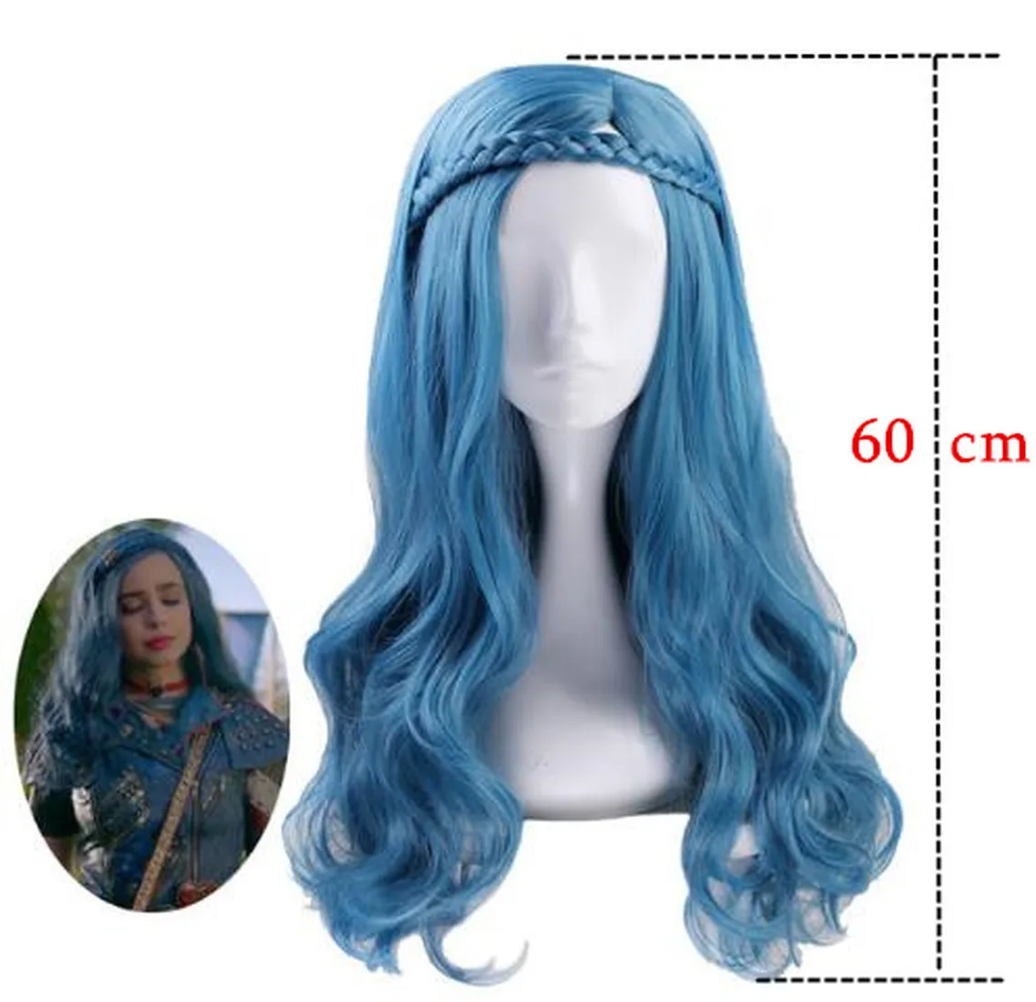 Потомки 3 Evie светло-голубой длинный волнистый парик Дети взрослый Косплей Костюм+ 3D комбинезоны забавные вечерние костюмы на Хэллоуин для детей
