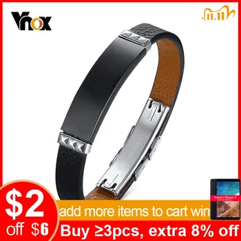 

Vnox 10mm Classic Genuine Leather Bracelets for Men Stainless Steel Bangle Black Simple Male Pulseira