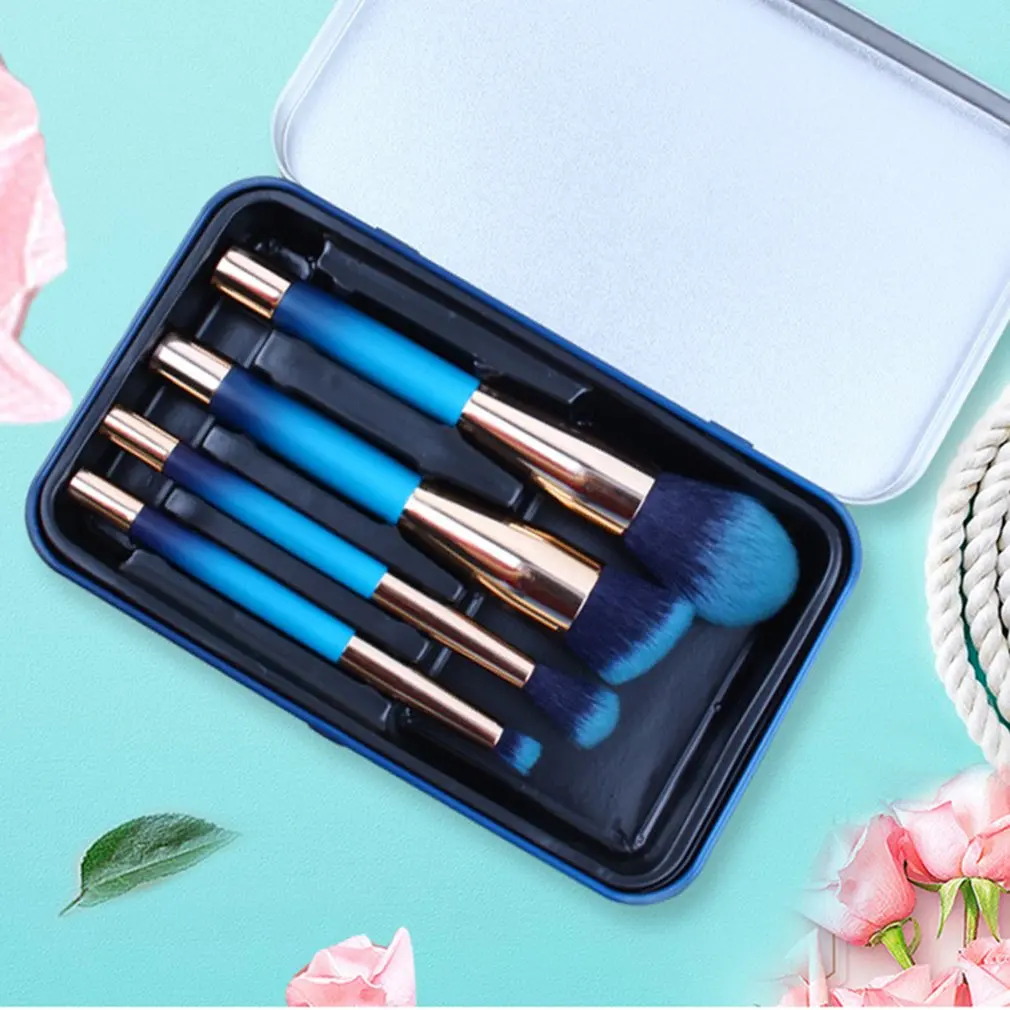 4PCS Magnetic Metal Handle Makeup Brush for Foundation Blusher Powder Eyebrow Cosmetic Brush Tools With Storage Bag