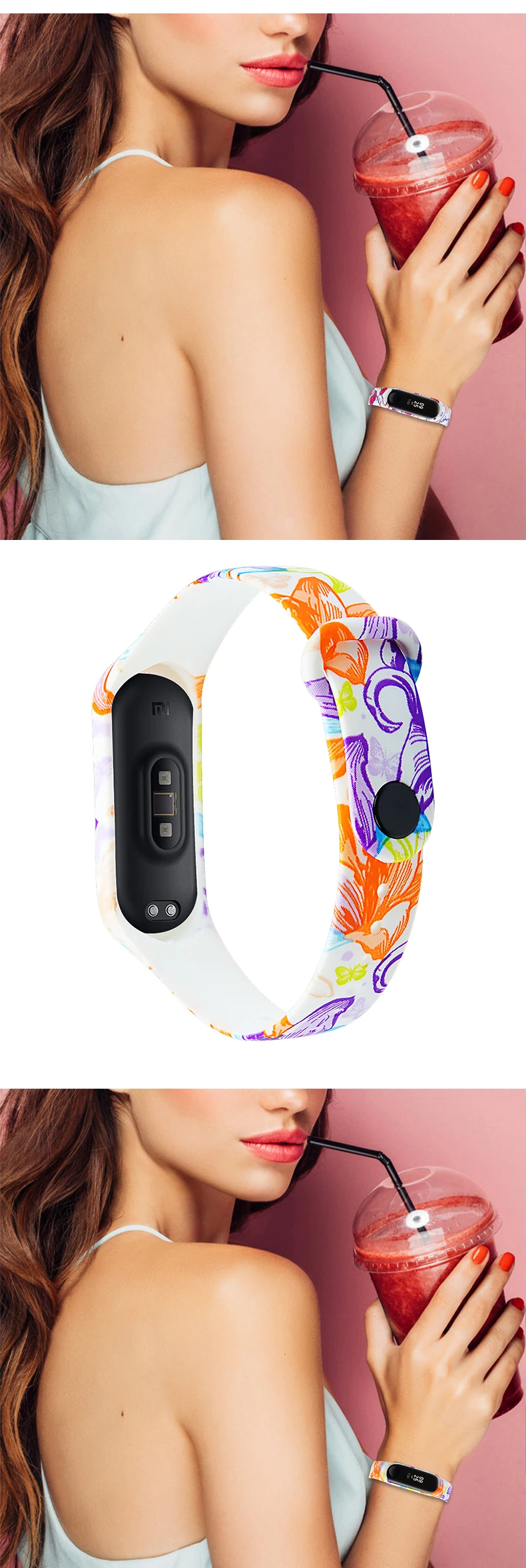Цветной силиконовый ремешок с принтом для Mi Band 3 4, ремешок для Miband 3 4, спортивный сменный смарт-браслет, браслет