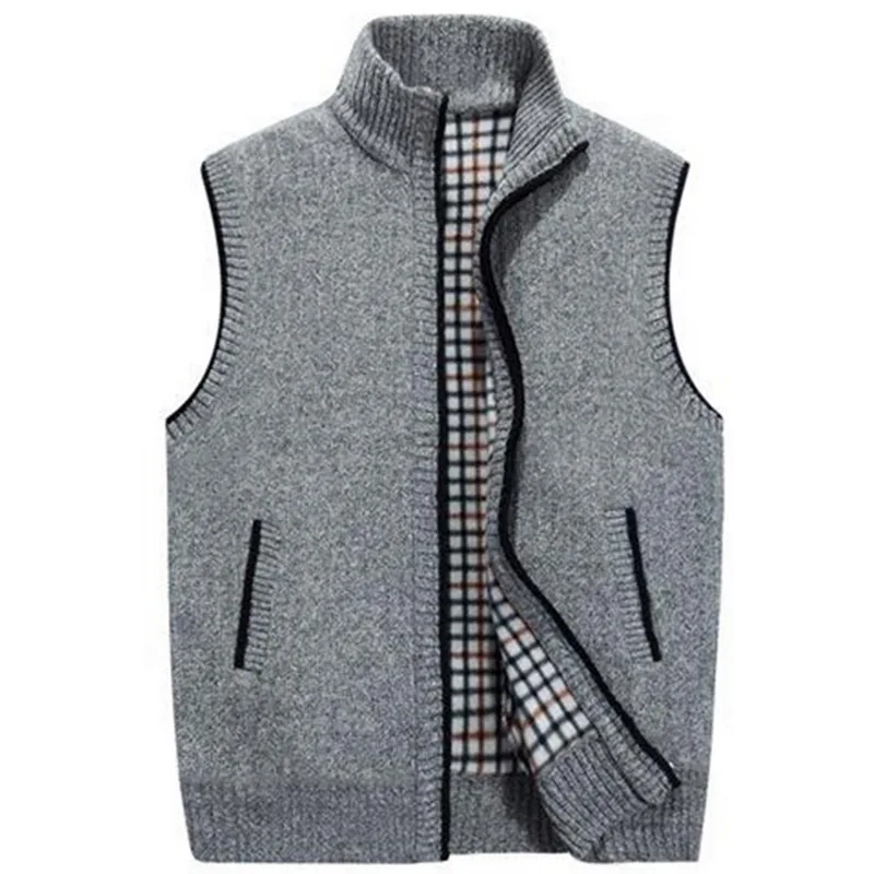 CYSINCOS2019 мужской зимний шерстяной свитер, жилет Мужской без рукавов Вязанный жилет куртка теплый флисовый свитер размера плюс - Цвет: Light Gray