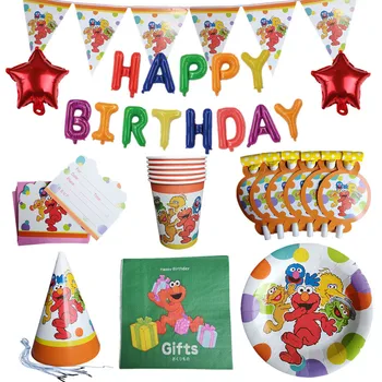 

Sesame Street Kids Birthday Party Supplies Disposable Tableware Paper Plate Cup Banner Straw Baby Shower Decoration Balloon